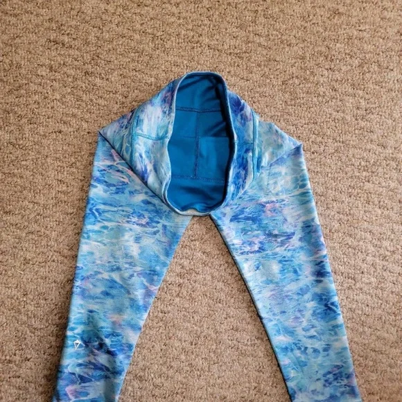 Lululemon Athletica by Iviva Size L /12 Blue Reversible Marble Leggings - Picture 3 of 4